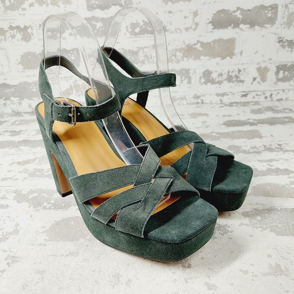 NEW Splendid Piper Brown Suede Heeled Platform Sandals W706 - Picture 4 of 14